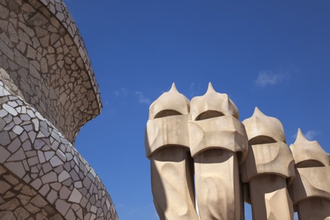 Spain, Catalonia, Barcelona, La Pedrera or Casa Mila on Passeig de Gracia, designed by Antoni Gaudi