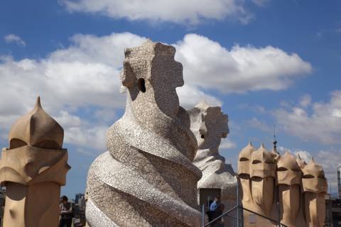 Spain, Catalonia, Barcelona, La Pedrera or Casa Mila on Passeig de Gracia, designed by Antoni Gaudi