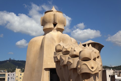 Spain, Catalonia, Barcelona, La Pedrera or Casa Mila on Passeig de Gracia, designed by Antoni Gaudi