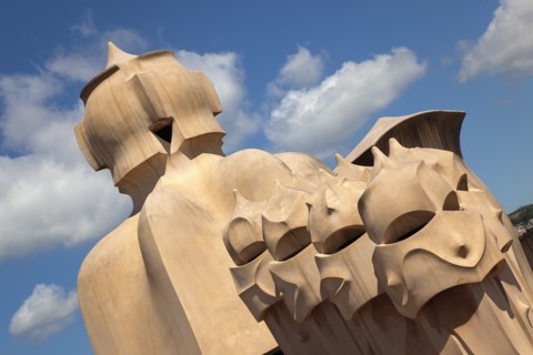Spain, Catalonia, Barcelona, La Pedrera or Casa Mila on Passeig de Gracia, designed by Antoni Gaudi