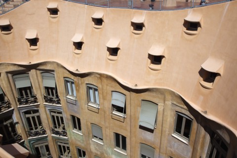 Spain, Catalonia, Barcelona, La Pedrera or Casa Mila on Passeig de Gracia, designed by Antoni Gaudi