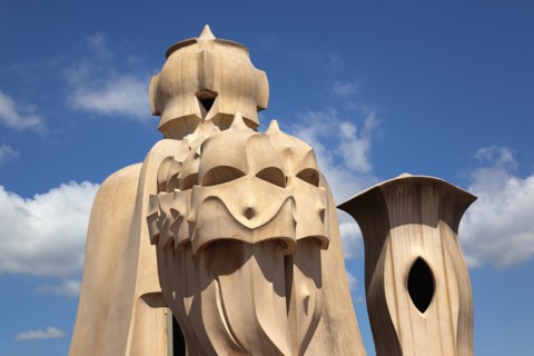 Spain, Catalonia, Barcelona, La Pedrera or Casa Mila on Passeig de Gracia, designed by Antoni Gaudi