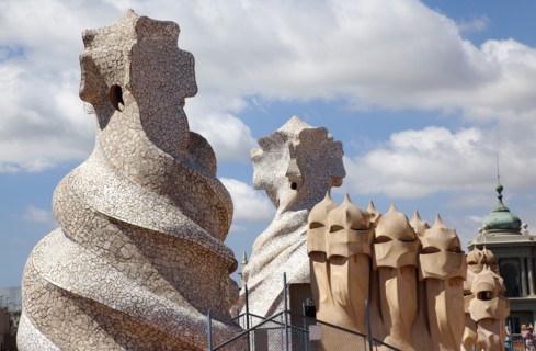 Spain, Catalonia, Barcelona, La Pedrera or Casa Mila on Passeig de Gracia, designed by Antoni Gaudi