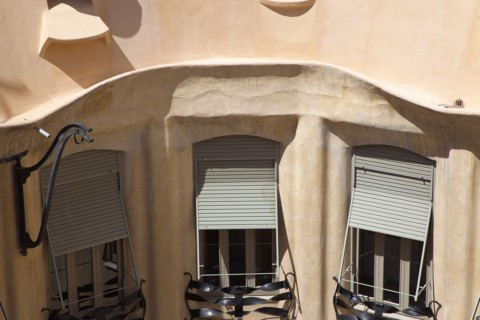 Spain, Catalonia, Barcelona, La Pedrera or Casa Mila on Passeig de Gracia, designed by Antoni Gaudi