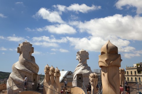 Spain, Catalonia, Barcelona, La Pedrera or Casa Mila on Passeig de Gracia, designed by Antoni Gaudi