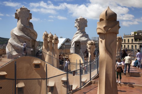 Spain, Catalonia, Barcelona, La Pedrera or Casa Mila on Passeig de Gracia, designed by Antoni Gaudi