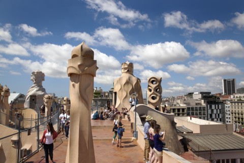 Spain, Catalonia, Barcelona, La Pedrera or Casa Mila on Passeig de Gracia, designed by Antoni Gaudi