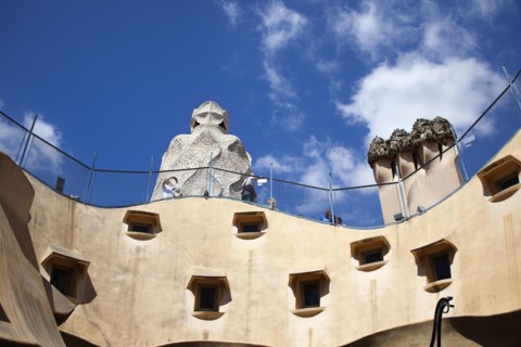 Spain, Catalonia, Barcelona, La Pedrera or Casa Mila on Passeig de Gracia, designed by Antoni Gaudi