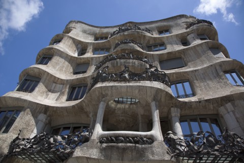 Spain, Catalonia, Barcelona, La Pedrera or Casa Mila on Passeig de Gracia, designed by Antoni Gaudi