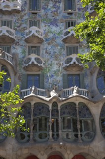 Spain, Catalonia, Barcelona, Exterior of Casa Batllo on Passeig de Gracia  designed by Antoni Gaudi.