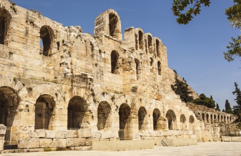Greece, Attica, Athens, Odeon of Herodes Atticus, located on southwest slope of the Acropolis.