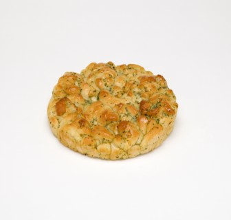 Food, Cooked, Bread, Whole loaf of cheese and herb tear and share bread on a white background.
