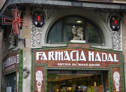 Spain, Catalonia, Barcelona, The Art Nouveau Farmacia Nadal pharmacy.
