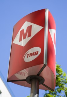 Spain, Catalonia, Barcelona, Metro sign.