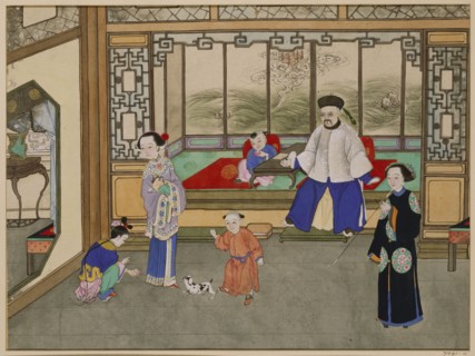 Enfants jouant sous le regard de leurs parents, vers 1860
