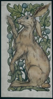De Morgan, Lièvre assis sur fond de feuilles et de fruits