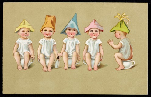Bébés assis sur des pots de chambre
