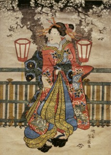 Yoshifuji, Jeune courtisane le soir sous un cerisier en fleurs