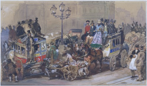 Ludgate Circus, by Eugene Louis Lami. England, 1850