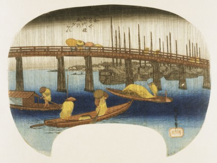 Etai bridge in the rain, by Utagawa Hiroshige. Japan, 1830-35