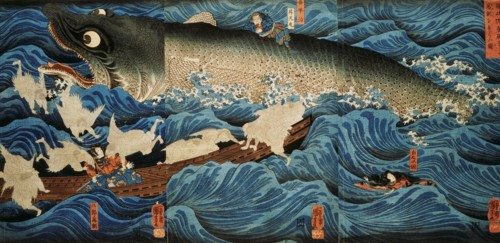 The Spirit of Sanuki-in Saving Tametomo from Suicide, by Utagawa Kuniyoshi