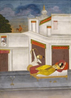 Lover shooting at a cock, herald of the dawn. India, late 18th century