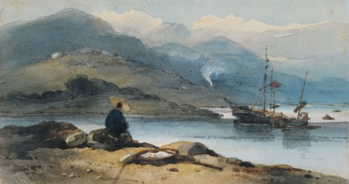 Chinnery, Fleuve en Chine et personnage sur la rive