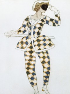 Costume design for Harlequin from The Sleeping Princess, by Leon Bakst. Russia, 1921