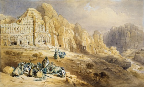 Principal range of tombs, by W.H.Bartlett. Jordan, mid-19th century