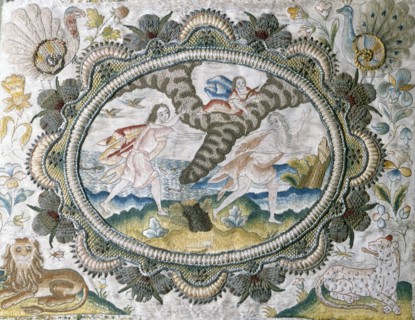 Embroidered panel. Channel Islands, England, early-mid 17th century