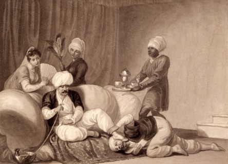 Turkish Pasha receiving pardon, by W. Craig. Turkey, early 19th century