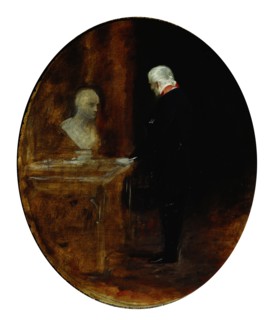 The Duke of Wellington looking at a bust of Napoleon, by Charles Robert Leslie. England, 19th century