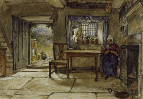 Woman in a cottage in Rievaulx, by Charles West Cope. England, mid-19th century