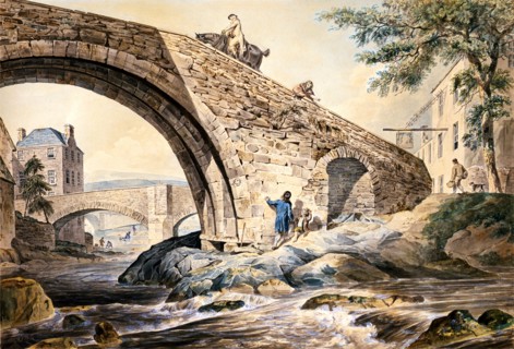 View of the Bridges at Hawick, by C. Calton. Scotland, 18th century