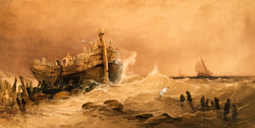 Old Breakwater on the Essex Coast, by Charles Bentley. England, 19th century