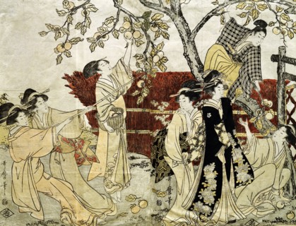 A Man and Six Women Gathering Persimmons, by Kitagawa Utamaro. Japan, 18th century