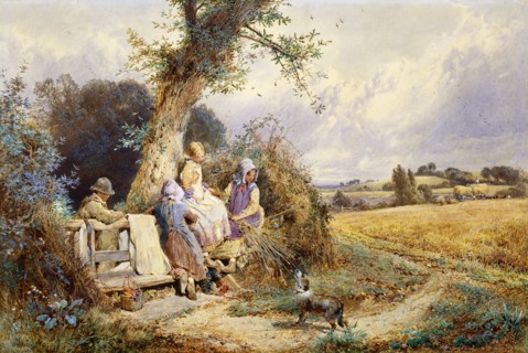 Young Gleaners Resting by a Stile, by Miles Birket Foster. England, 19th century