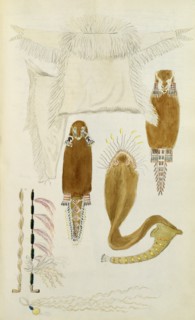 Sketch depicting Nrth American Indian artefacts, Charles Hamilton Smith. England, 19th century