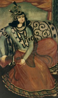Lady resting against a cushion. Iran, Qajar dynasty, 19th-20th century