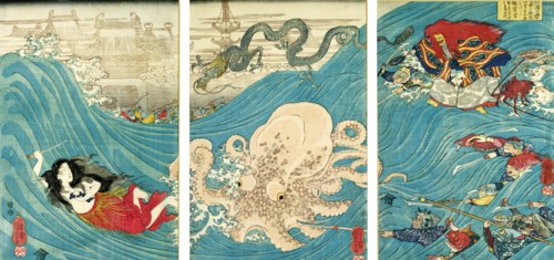 The Sea-wife carrying off the jewel from the Dragon-King's Palace, by Utagawa Kuniyoshi. Japan, 19th century