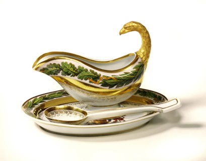 Sauce boat with stand and spoon, from the Prussian Service. Germany, early 19th century