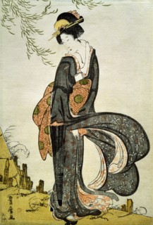 A Beauty Bothered by the Wind under a Willow, by Utagawa Toyohiro. Japan, 19th century