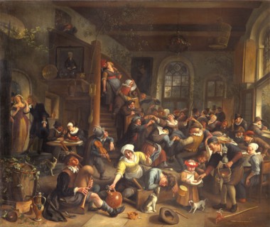 The egg dance, peasants merrymaking in an Inn, by Jan Steen. The Netherlands, 17th century