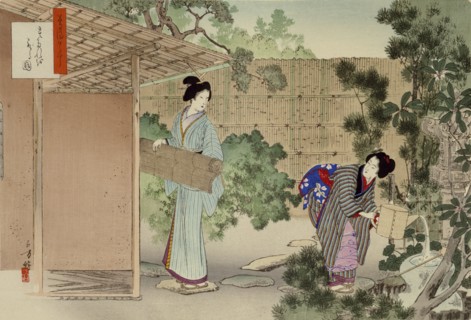 Cleaning the Ceremonial Tea Room and Garden, by MizuN Toshikata. Japan, 19th-20th century