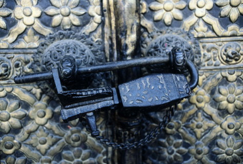 Détail de verrou, Mani Keshar Chowk, Patan, Népal, Inde.