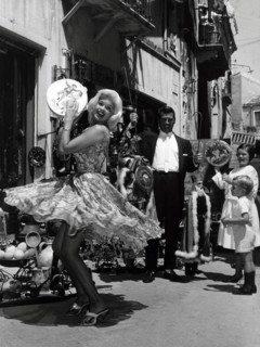 Jayne Mansfield dancing with a tambourine